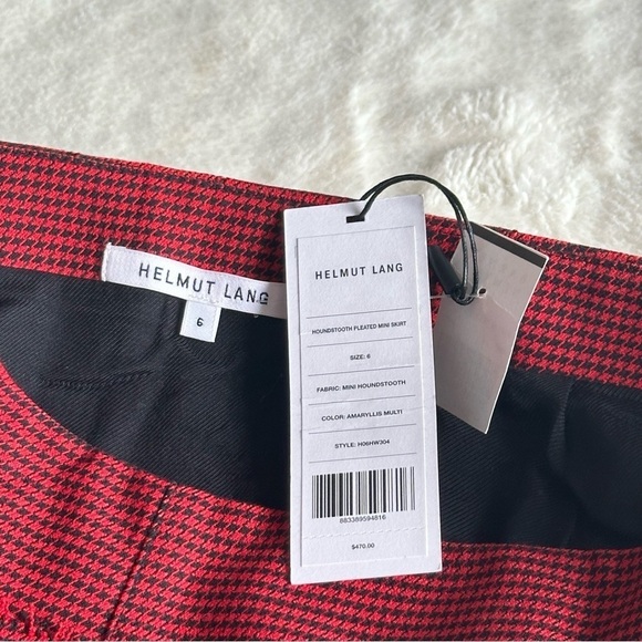 Helmut Lang NWT Houndstooth Pleated Wool Blend Red Mini Skirt S (6) - Picture 11 of 14